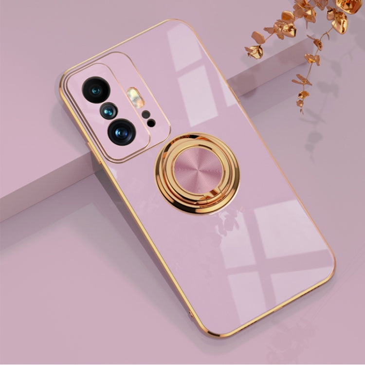 For Xiaomi Mi 11T / Mi 11T Pro 6D Electroplating Full Coverage Silicone Protective Case with Magnetic Ring Holder