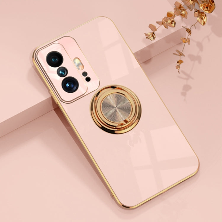For Xiaomi Mi 11T / Mi 11T Pro 6D Electroplating Full Coverage Silicone Protective Case with Magnetic Ring Holder