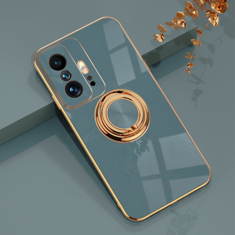 For Xiaomi Mi 11T / Mi 11T Pro 6D Electroplating Full Coverage Silicone Protective Case with Magnetic Ring Holder