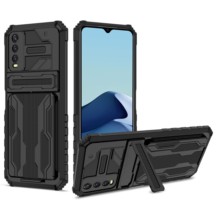 For vivo Y20 Armor Card PC + TPU Shockproof Phone Case with Card Slot & Invisible Holder