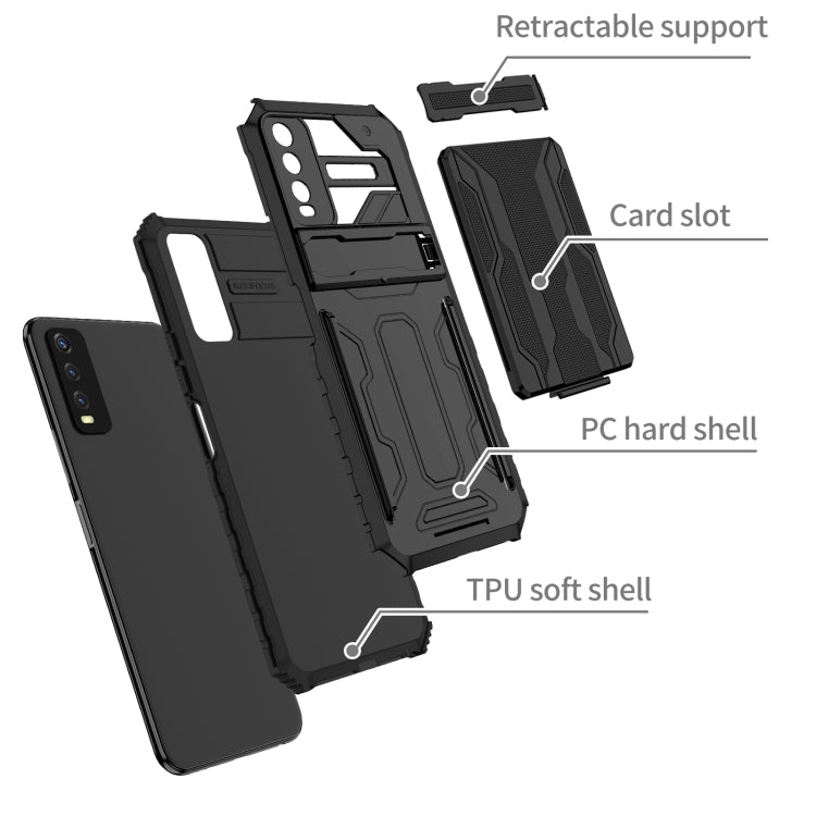 For vivo Y20 Armor Card PC + TPU Shockproof Phone Case with Card Slot & Invisible Holder