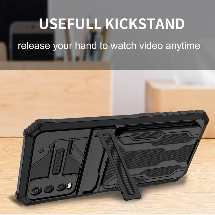 For vivo Y20 Armor Card PC + TPU Shockproof Phone Case with Card Slot & Invisible Holder