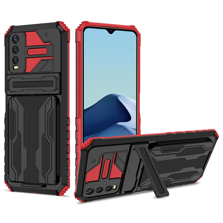 For vivo Y20 Armor Card PC + TPU Shockproof Phone Case with Card Slot & Invisible Holder