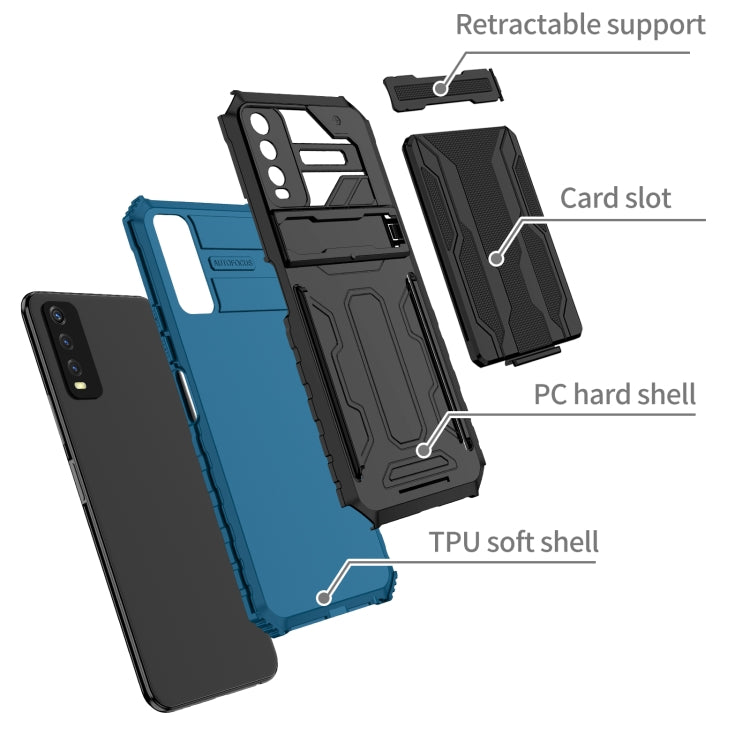 For vivo Y20 Armor Card PC + TPU Shockproof Phone Case with Card Slot & Invisible Holder