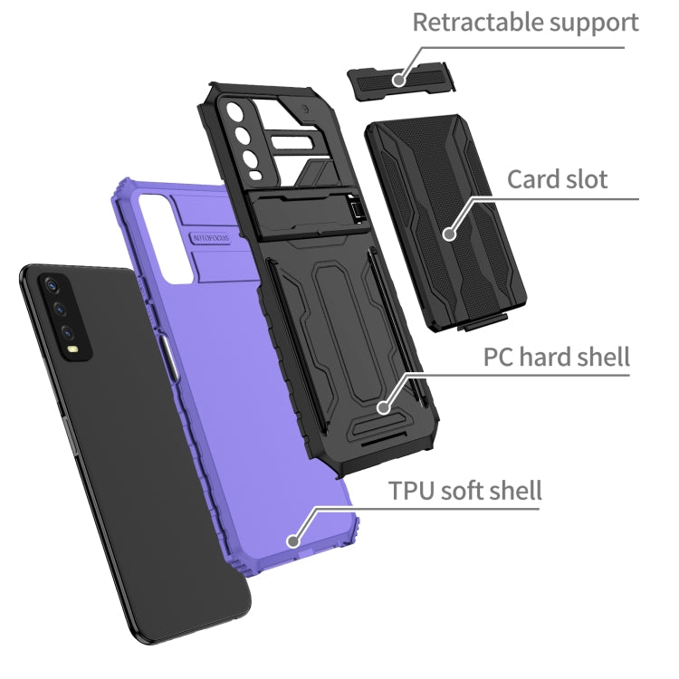 For vivo Y20 Armor Card PC + TPU Shockproof Phone Case with Card Slot & Invisible Holder