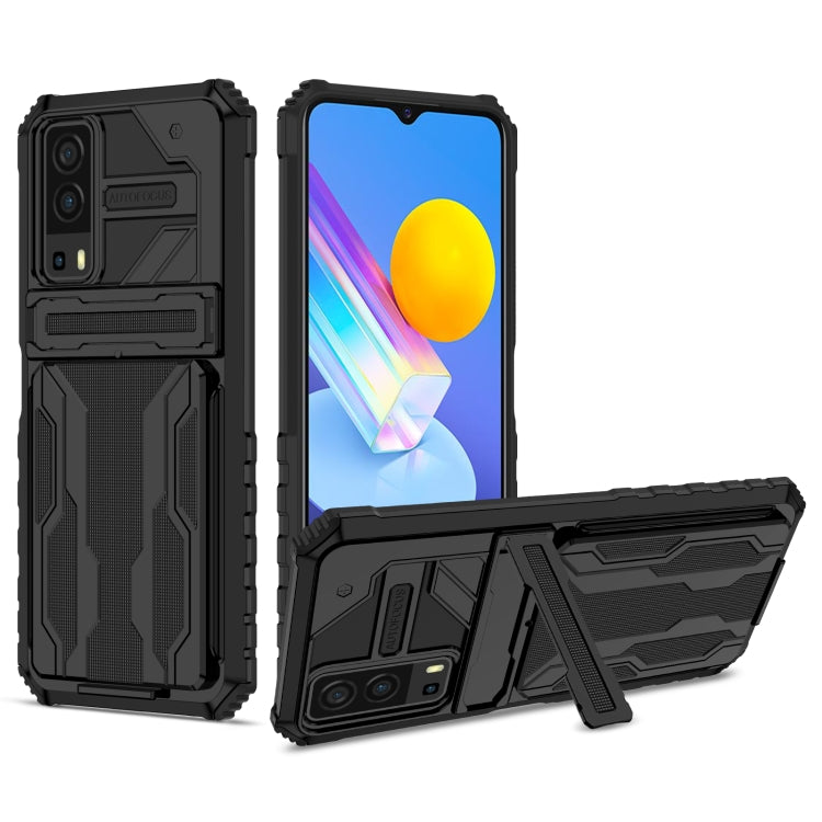 For vivo Y72 5G / Y53s Armor Card PC + TPU Shockproof Phone Case with Card Slot & Invisible Holder