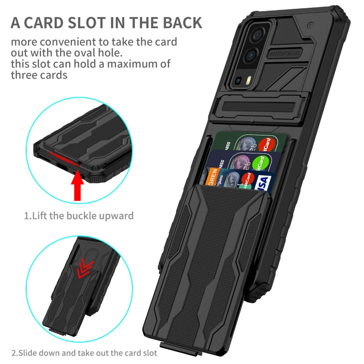 For vivo Y72 5G / Y53s Armor Card PC + TPU Shockproof Phone Case with Card Slot & Invisible Holder