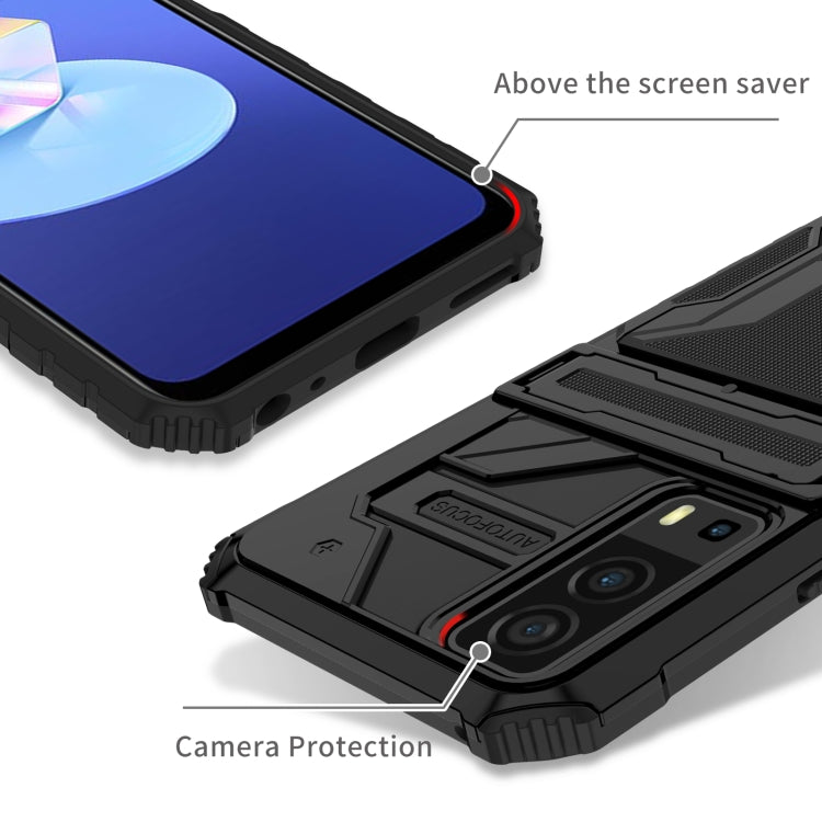 For vivo Y72 5G / Y53s Armor Card PC + TPU Shockproof Phone Case with Card Slot & Invisible Holder