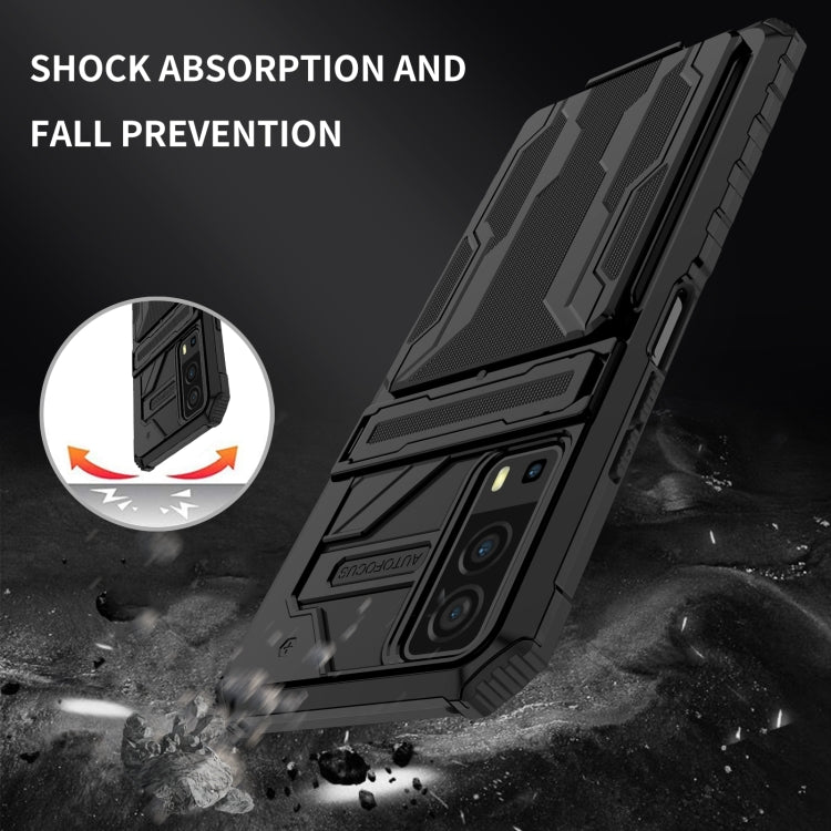 For vivo Y72 5G / Y53s Armor Card PC + TPU Shockproof Phone Case with Card Slot & Invisible Holder