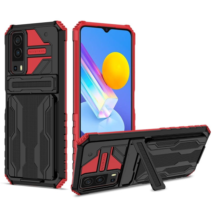 For vivo Y72 5G / Y53s Armor Card PC + TPU Shockproof Phone Case with Card Slot & Invisible Holder