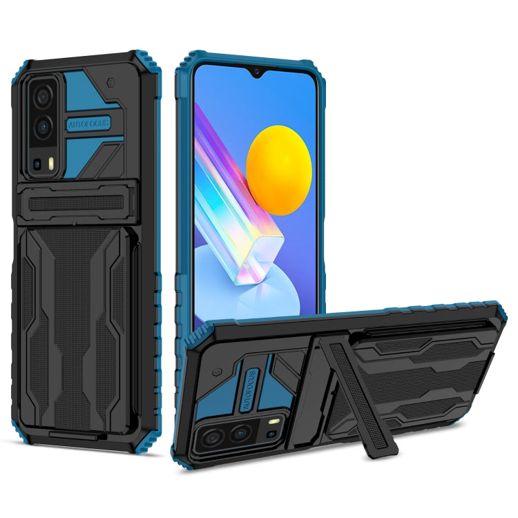 For vivo Y72 5G / Y53s Armor Card PC + TPU Shockproof Phone Case with Card Slot & Invisible Holder