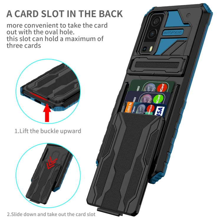 For vivo Y72 5G / Y53s Armor Card PC + TPU Shockproof Phone Case with Card Slot & Invisible Holder