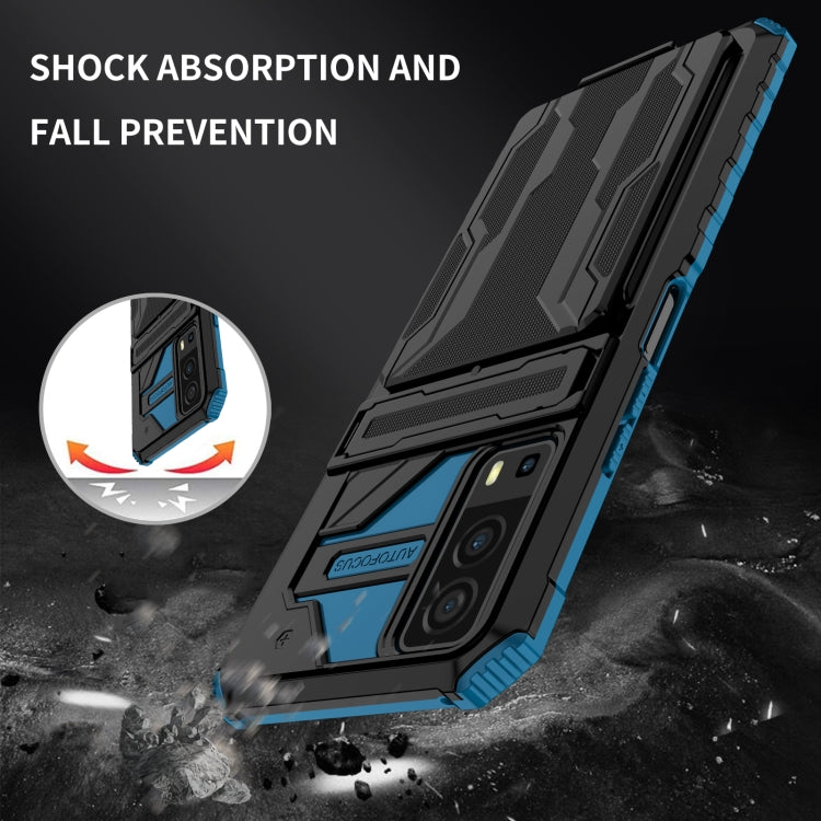 For vivo Y72 5G / Y53s Armor Card PC + TPU Shockproof Phone Case with Card Slot & Invisible Holder