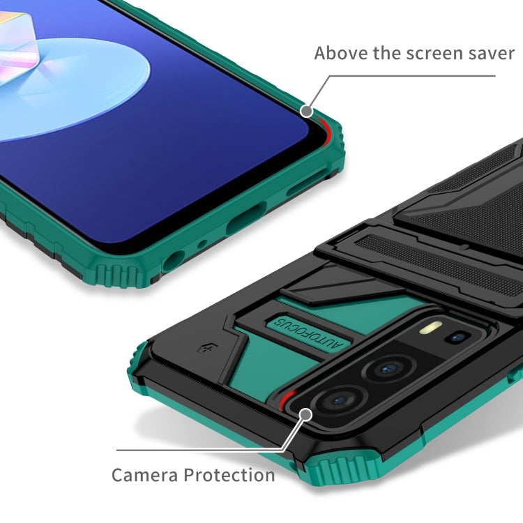For vivo Y72 5G / Y53s Armor Card PC + TPU Shockproof Phone Case with Card Slot & Invisible Holder