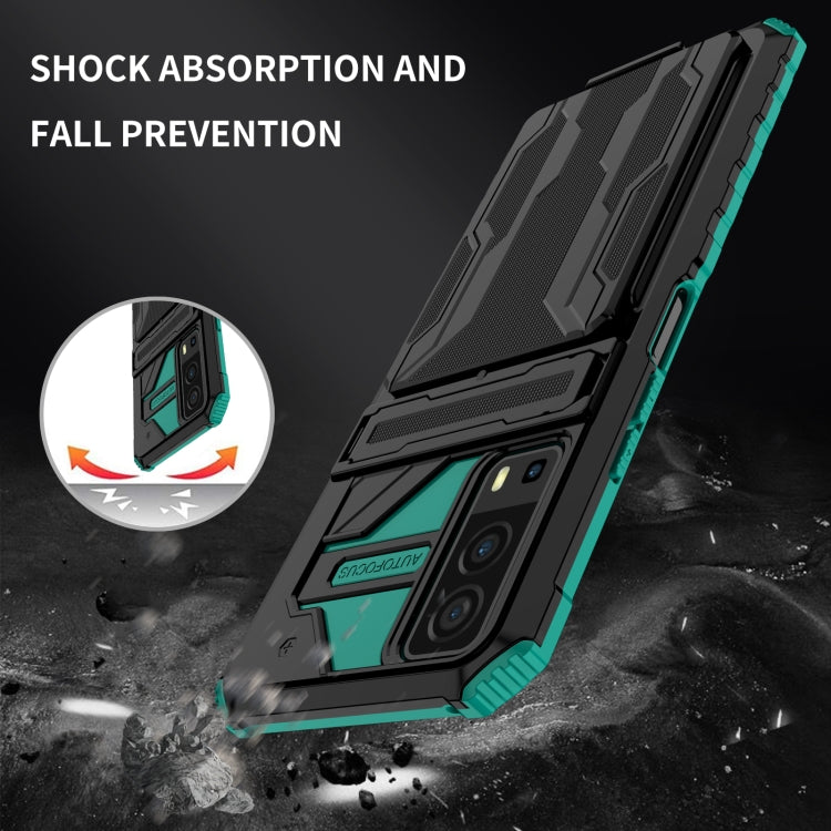 For vivo Y72 5G / Y53s Armor Card PC + TPU Shockproof Phone Case with Card Slot & Invisible Holder