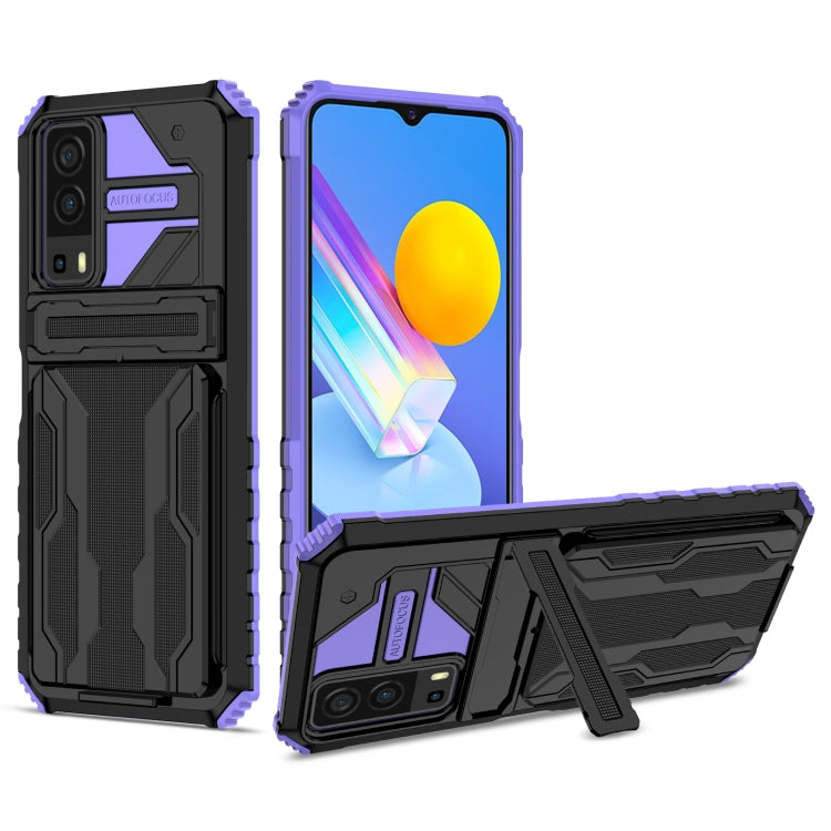 For vivo Y72 5G / Y53s Armor Card PC + TPU Shockproof Phone Case with Card Slot & Invisible Holder