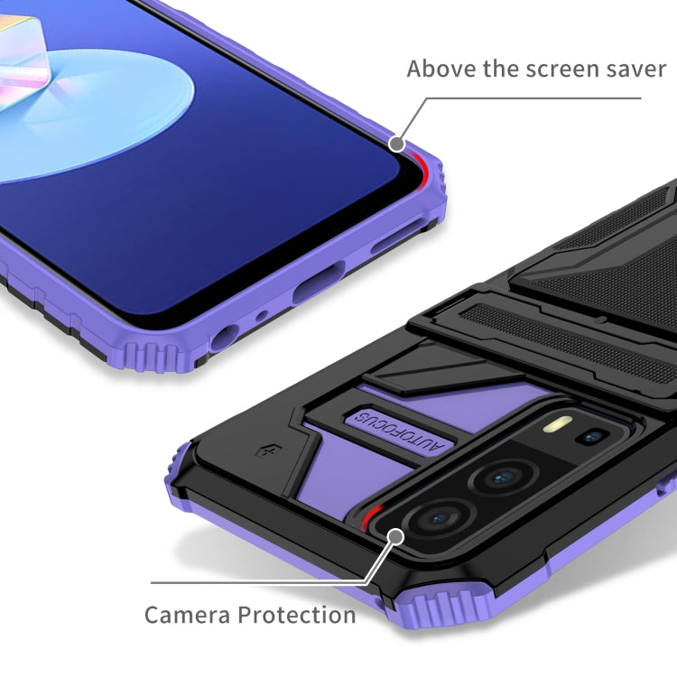 For vivo Y72 5G / Y53s Armor Card PC + TPU Shockproof Phone Case with Card Slot & Invisible Holder