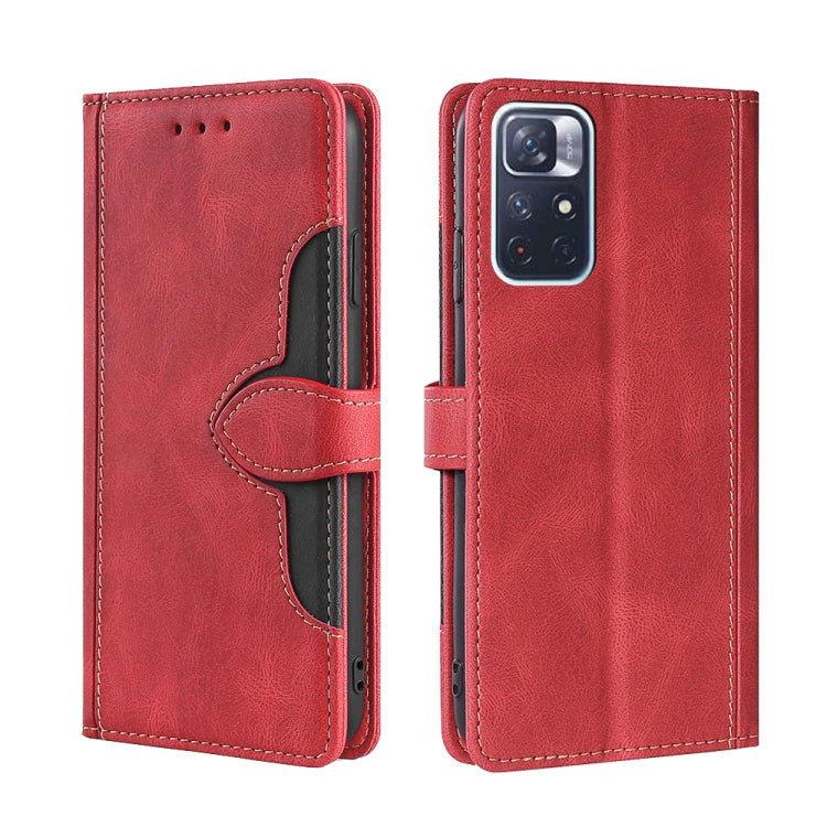 For Xiaomi Redmi Note 11 Skin Feel Straw Hat Magnetic Buckle Horizontal Flip Leather Phone Case with Holder & Card Slots & Wallet
