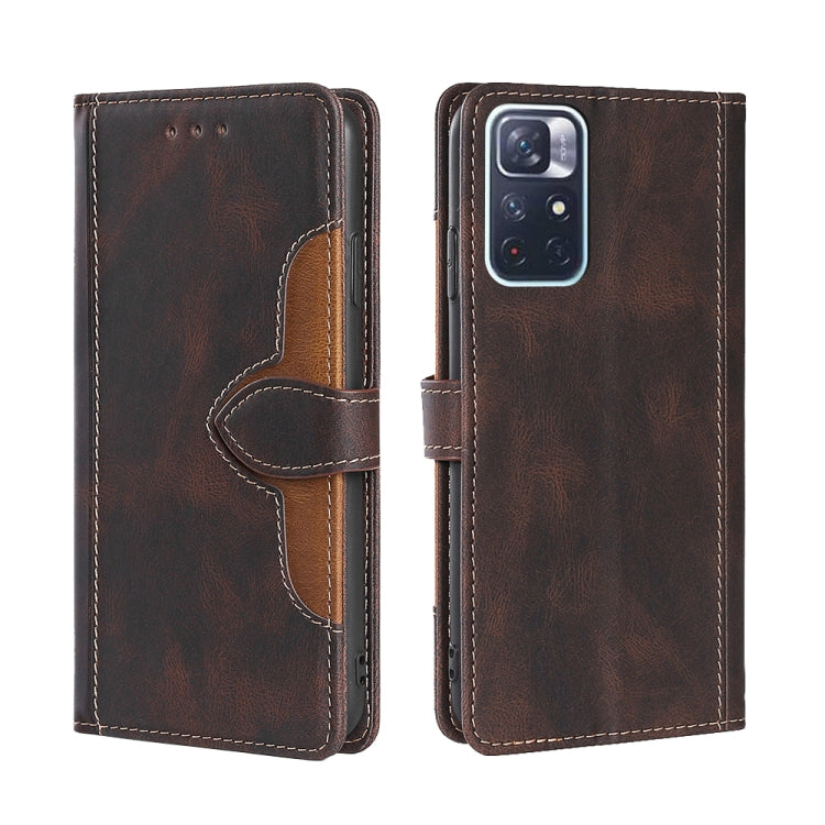 For Xiaomi Redmi Note 11 Skin Feel Straw Hat Magnetic Buckle Horizontal Flip Leather Phone Case with Holder & Card Slots & Wallet