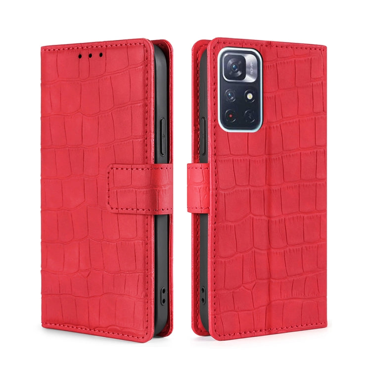 For Xiaomi Redmi Note 11 Skin Feel Crocodile Texture Magnetic Clasp Horizontal Flip Leather Phone Case with Holder & Card Slots & Wallet