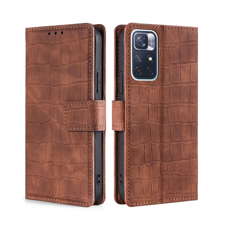 For Xiaomi Redmi Note 11 Skin Feel Crocodile Texture Magnetic Clasp Horizontal Flip Leather Phone Case with Holder & Card Slots & Wallet