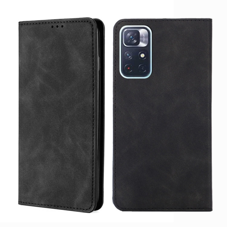 For Xiaomi Redmi Note 11 Skin Feel Magnetic Horizontal Flip Leather Phone Case with Holder & Card Slots