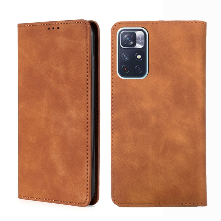 For Xiaomi Redmi Note 11 Skin Feel Magnetic Horizontal Flip Leather Phone Case with Holder & Card Slots