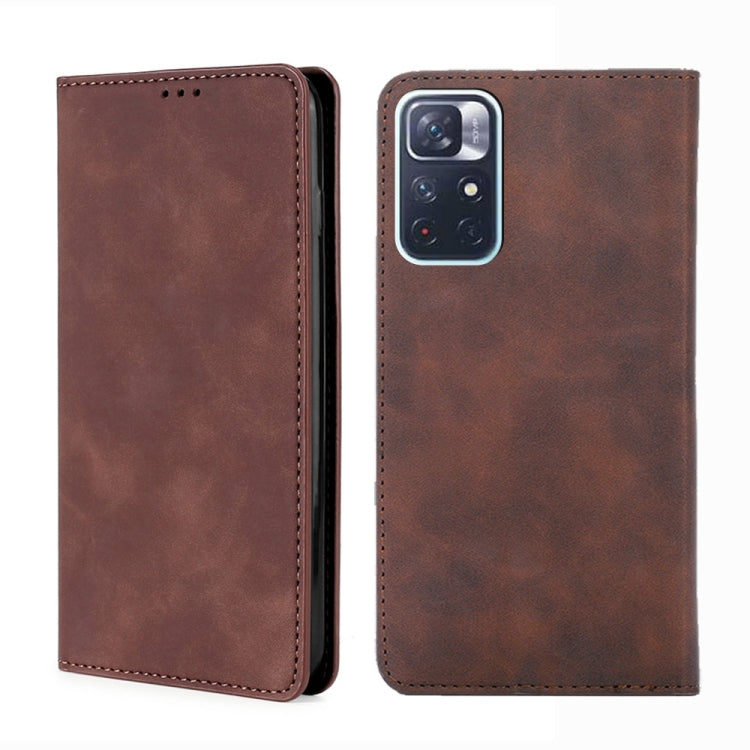 For Xiaomi Redmi Note 11 Skin Feel Magnetic Horizontal Flip Leather Phone Case with Holder & Card Slots