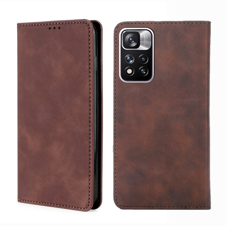 For Xiaomi Redmi Note 11 Pro Skin Feel Magnetic Horizontal Flip Leather Phone Case with Holder & Card Slots