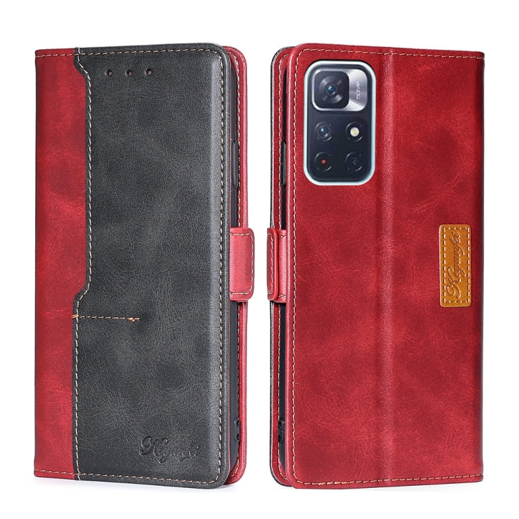 For Xiaomi Redmi Note 11 Retro Texture Contrast Color Side Buckle Horizontal Flip Leather Phone Case with Holder & Card Slots & Wallet
