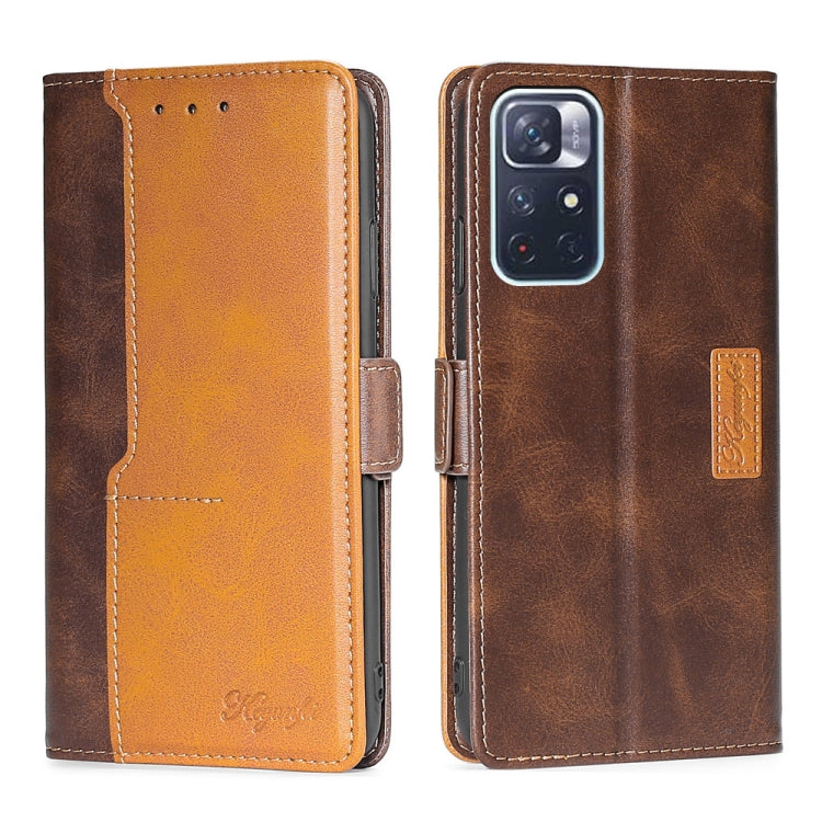 For Xiaomi Redmi Note 11 Retro Texture Contrast Color Side Buckle Horizontal Flip Leather Phone Case with Holder & Card Slots & Wallet
