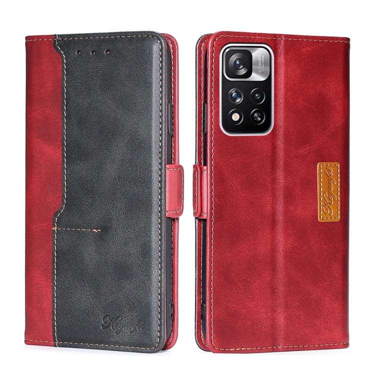 For Xiaomi Redmi Note 11 Pro Retro Texture Contrast Color Side Buckle Horizontal Flip Leather Phone Case with Holder & Card Slots & Wallet