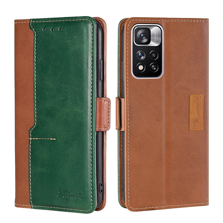 For Xiaomi Redmi Note 11 Pro Retro Texture Contrast Color Side Buckle Horizontal Flip Leather Phone Case with Holder & Card Slots & Wallet