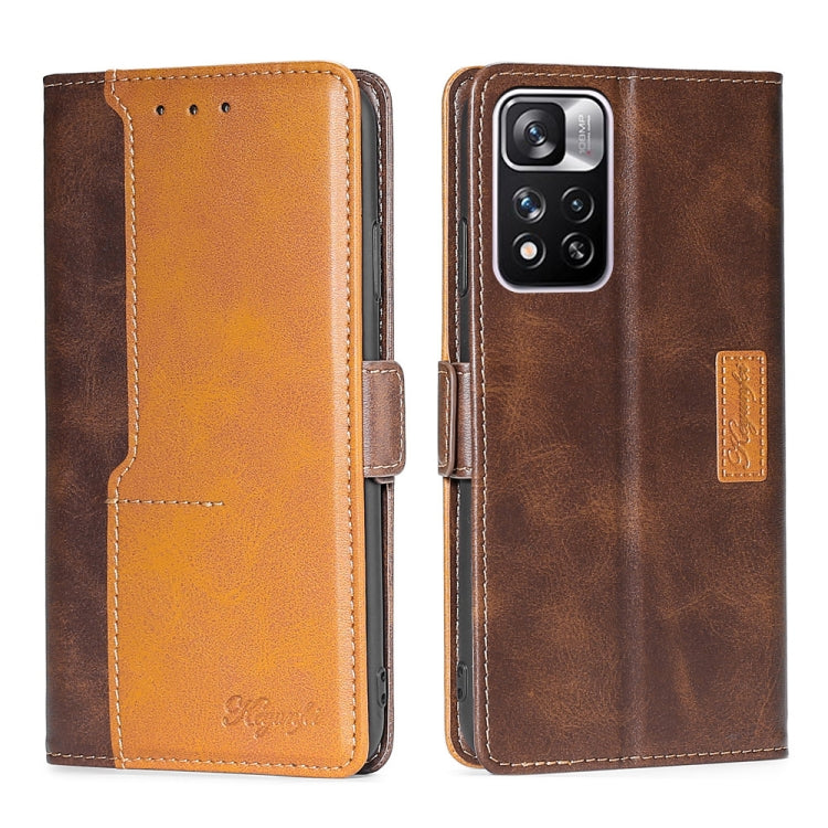For Xiaomi Redmi Note 11 Pro Retro Texture Contrast Color Side Buckle Horizontal Flip Leather Phone Case with Holder & Card Slots & Wallet