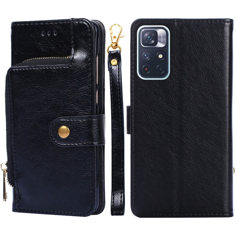 For Xiaomi Redmi Note 11 Zipper Bag Horizontal Flip Leather Phone Case with Holder & Card Slots & Lanyard