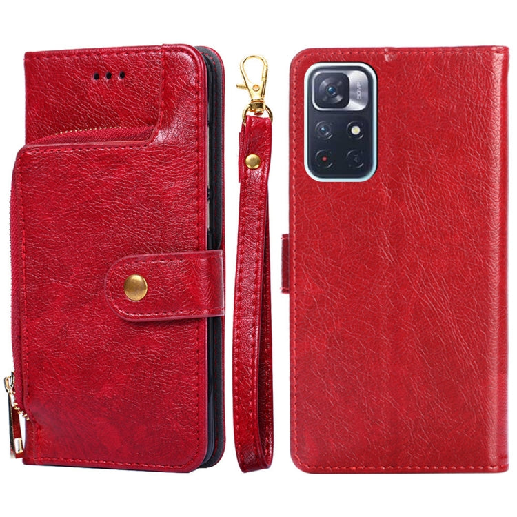 For Xiaomi Redmi Note 11 Zipper Bag Horizontal Flip Leather Phone Case with Holder & Card Slots & Lanyard