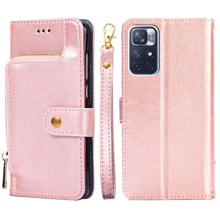 For Xiaomi Redmi Note 11 Zipper Bag Horizontal Flip Leather Phone Case with Holder & Card Slots & Lanyard