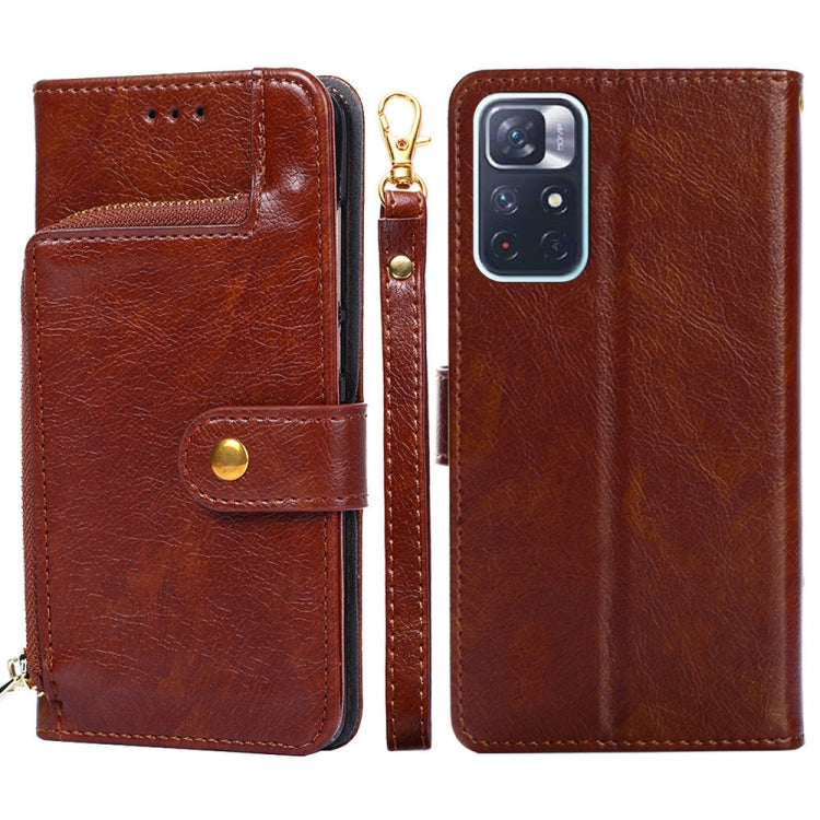 For Xiaomi Redmi Note 11 Zipper Bag Horizontal Flip Leather Phone Case with Holder & Card Slots & Lanyard