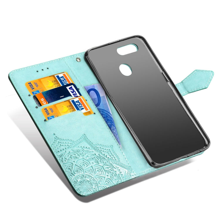 For OPPO A7 Embossed Mandala Pattern PC + TPU Horizontal Flip Leather Case with Holder & Card Slots