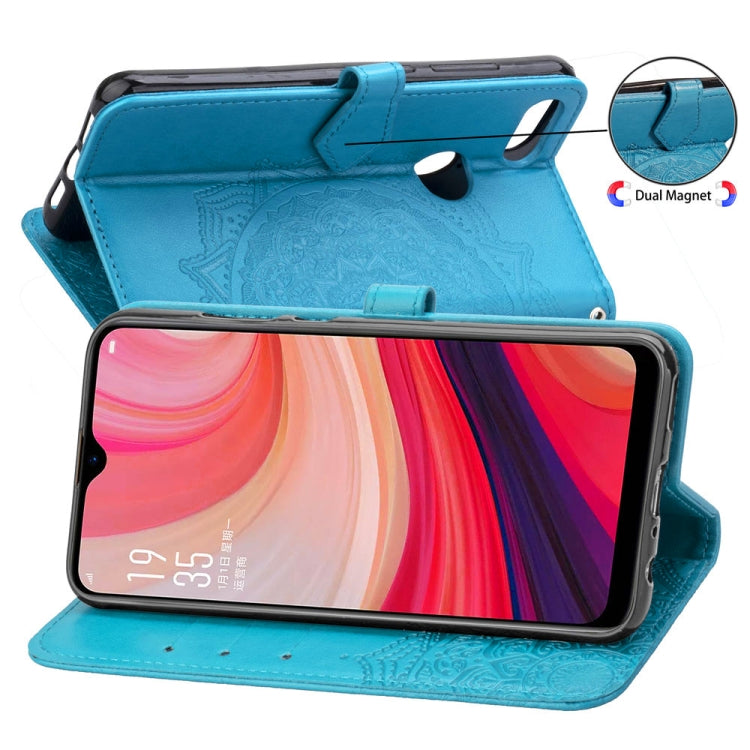 For OPPO A7 Embossed Mandala Pattern PC + TPU Horizontal Flip Leather Case with Holder & Card Slots