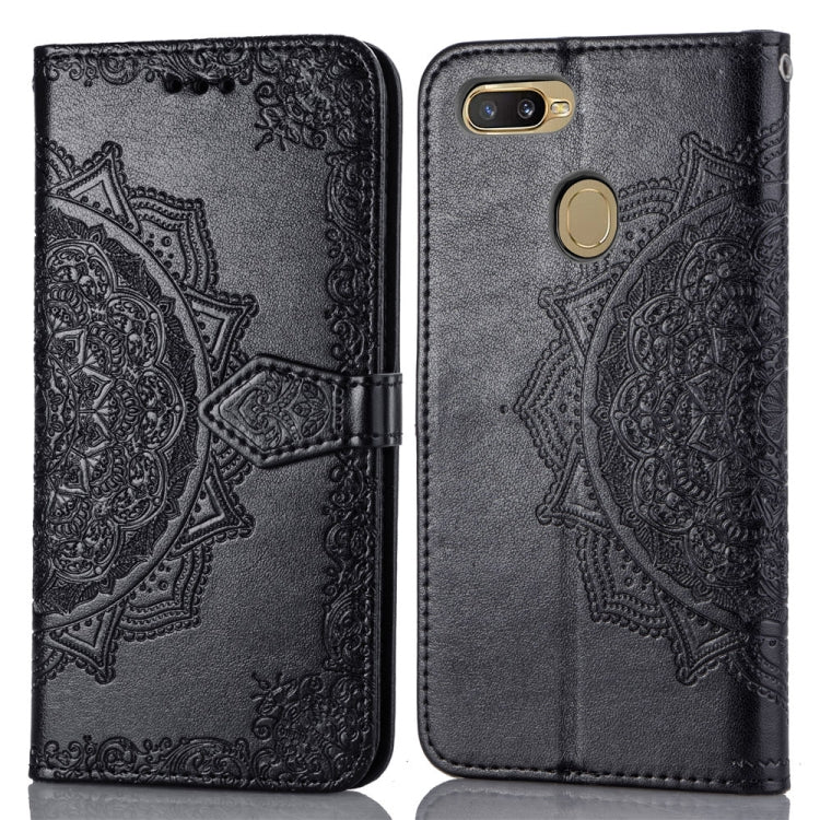 For OPPO A7 Embossed Mandala Pattern PC + TPU Horizontal Flip Leather Case with Holder & Card Slots