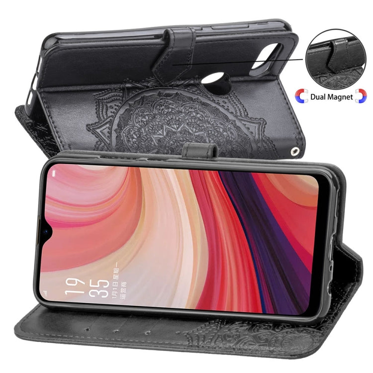 For OPPO A7 Embossed Mandala Pattern PC + TPU Horizontal Flip Leather Case with Holder & Card Slots
