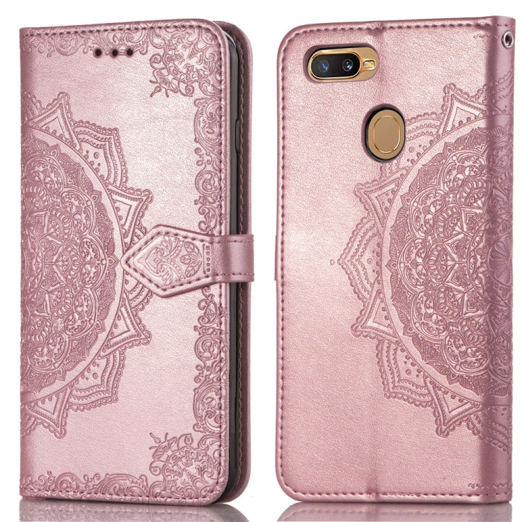 For OPPO A7 Embossed Mandala Pattern PC + TPU Horizontal Flip Leather Case with Holder & Card Slots