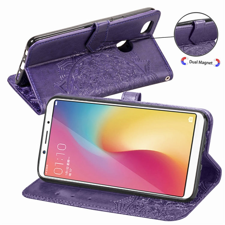For OPPO F5 Embossed Mandala Pattern PC + TPU Horizontal Flip Leather Case with Holder & Card Slots