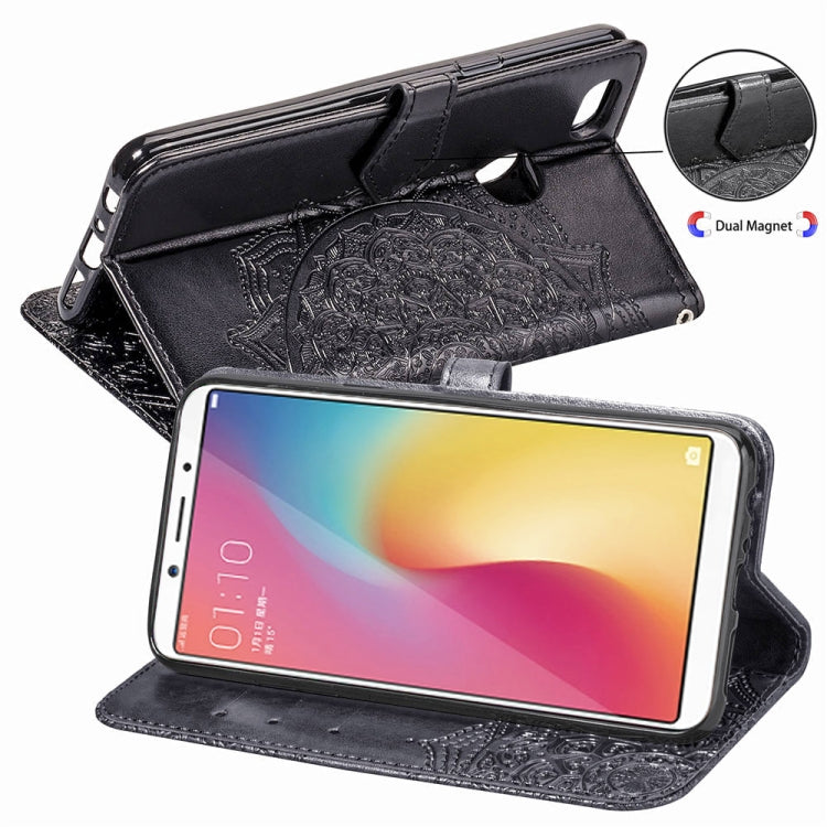 For OPPO F5 Embossed Mandala Pattern PC + TPU Horizontal Flip Leather Case with Holder & Card Slots