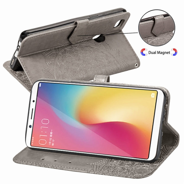 For OPPO F5 Embossed Mandala Pattern PC + TPU Horizontal Flip Leather Case with Holder & Card Slots