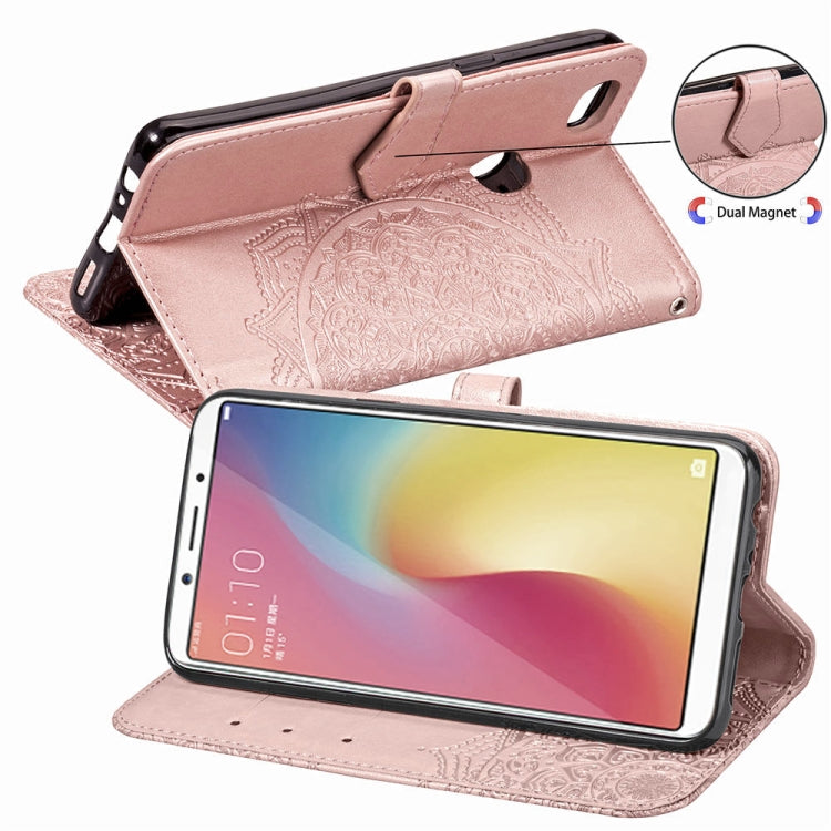 For OPPO F5 Embossed Mandala Pattern PC + TPU Horizontal Flip Leather Case with Holder & Card Slots