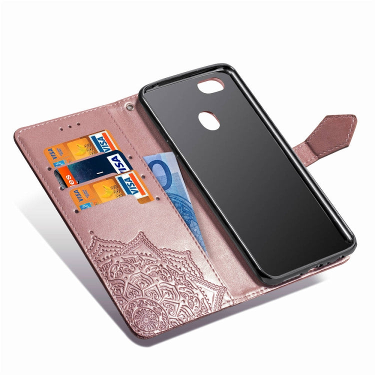For OPPO F7 Embossed Mandala Pattern PC + TPU Horizontal Flip Leather Case with Holder & Card Slots