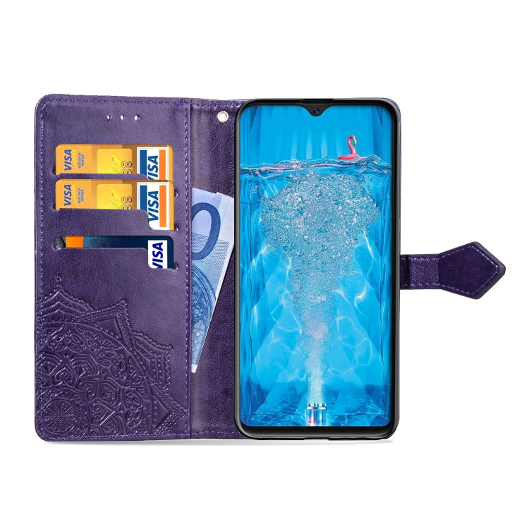 For OPPO F9 Embossed Mandala Pattern PC + TPU Horizontal Flip Leather Case with Holder & Card Slots