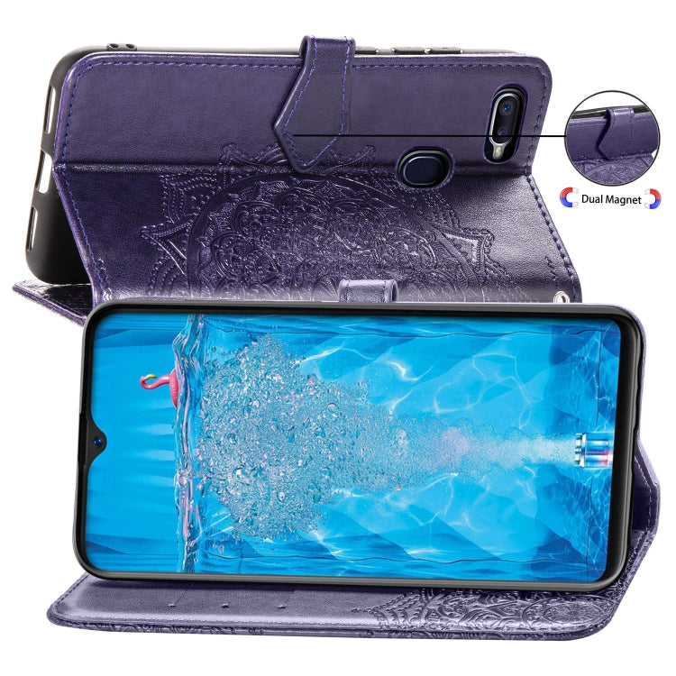 For OPPO F9 Embossed Mandala Pattern PC + TPU Horizontal Flip Leather Case with Holder & Card Slots